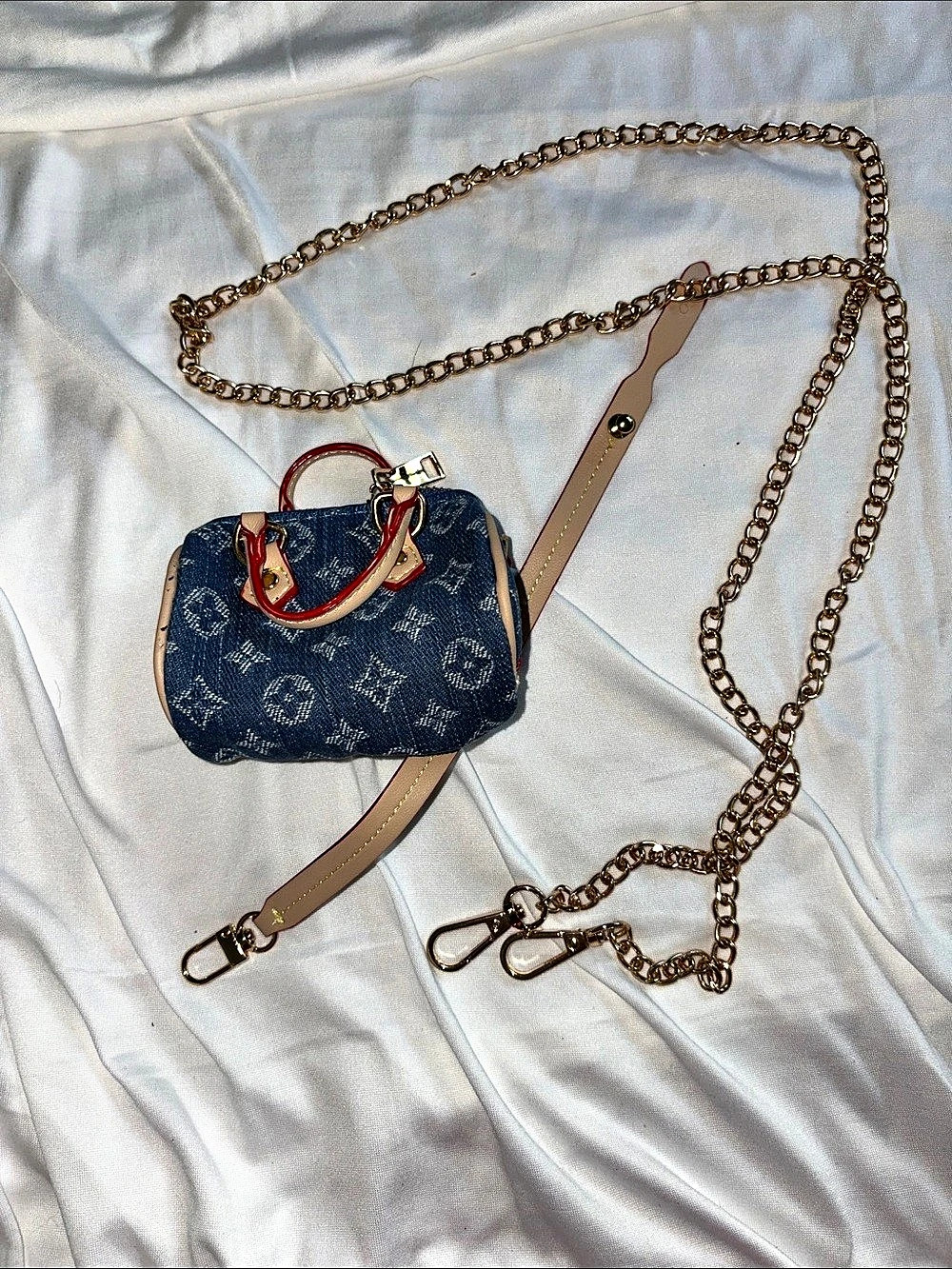 Inspired by micro Bag Denim Blue & Tan - Picture 2 of 9